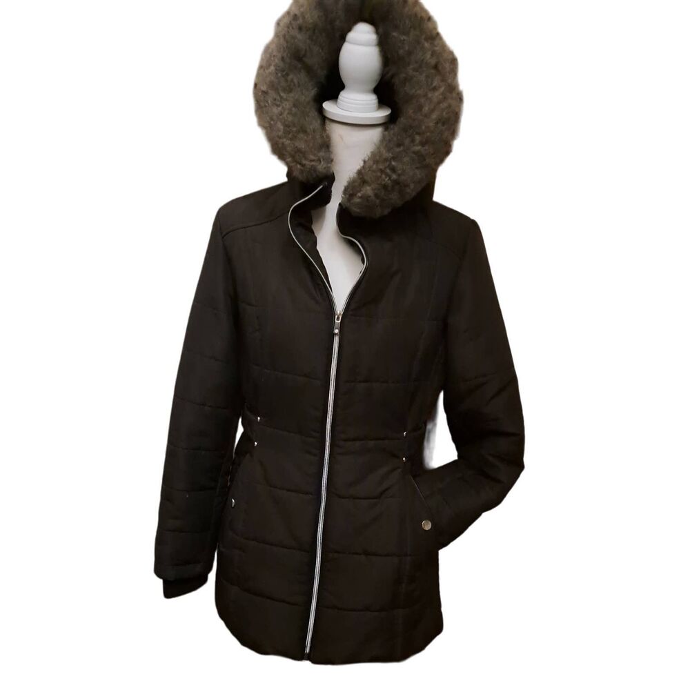 SALE!!! Details INTL Puffer Black CUTIE Small Fur Hooded FULL ZIP Jacket